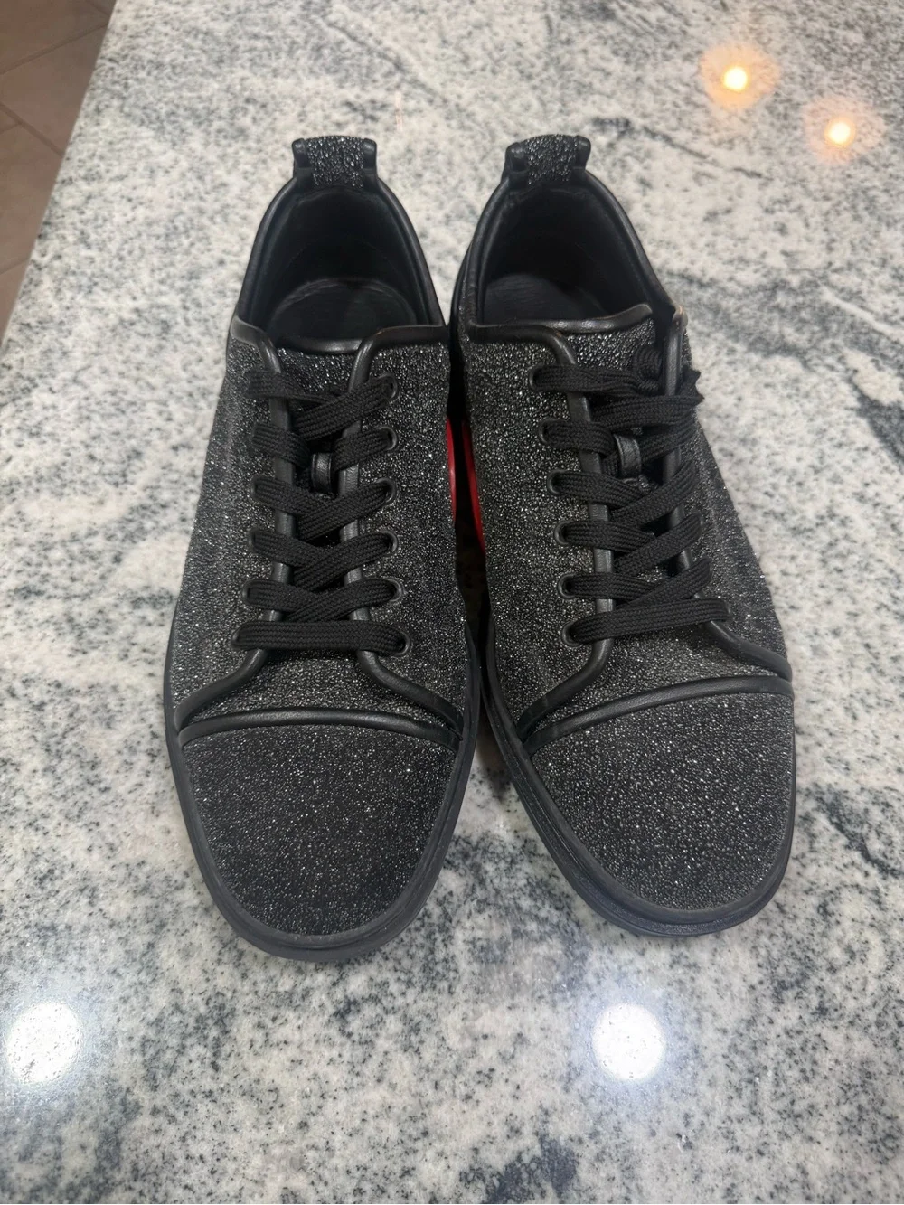 Christian Louboutin Men's Black Glitter Low-Top Sneakers with Sparkle
